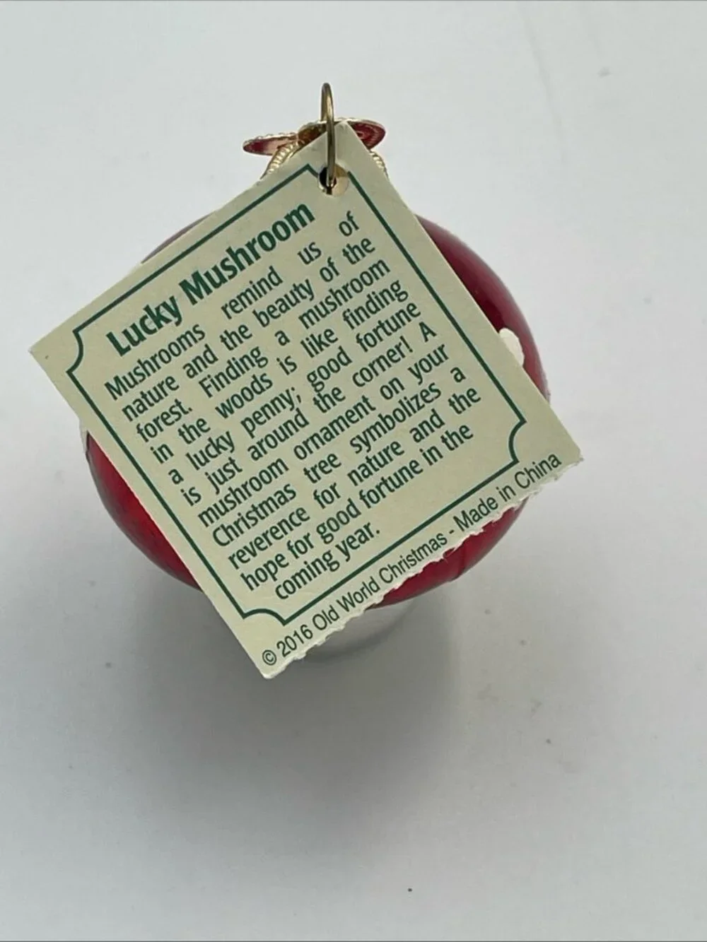 Old‎ World Christmas Red Lucky Mushroom Glass Ornament Decoration
